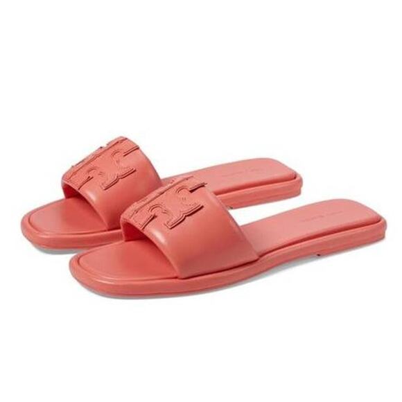 Tory Burch Shoes - Tory Burch Double T Sport Leather Slide Coral Crush 160910 US 6 NEW Orange Luxe